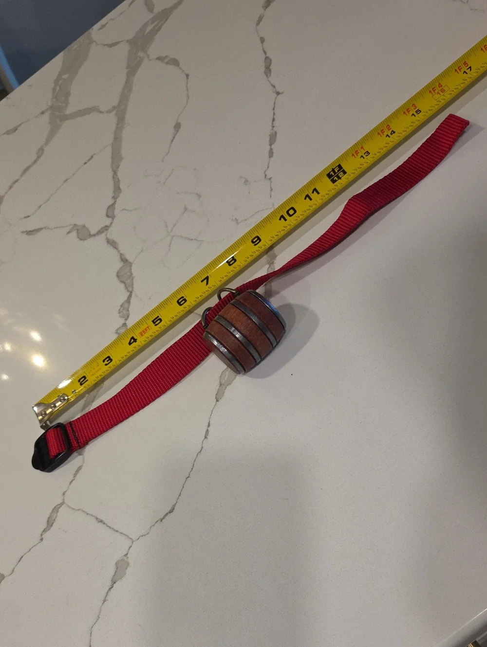 Red Strap Necklace with Wood Bead Pendant